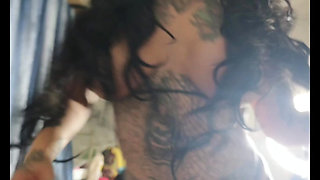 Tattooed girl sucks and fucks huge cock