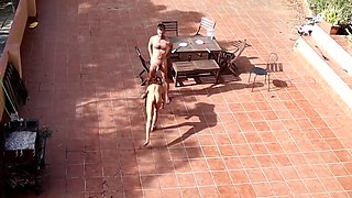 Couple Playing And Fucking In The Courtyard, Outside