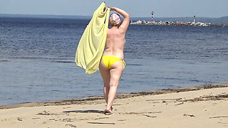 Juicy Woman Walking Naked on Beach