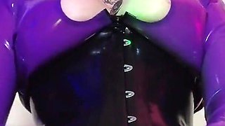 Fetish Rubber Dominatrix Eva Latex Purple Dress Mask Big Ass MILF Toys BDSM Femdom Solo Hot