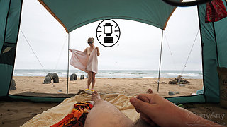 Oh My God!! My Dick Is Showing. Random Sex on the Beach with a Stranger, in a Transparent Tent.