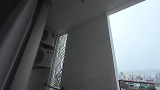 Horny Girl Strips and Plays with Pussy on Balcony