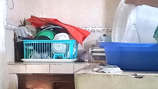 Maid Fucked When She Washes Dishes by the Boss, Her Wife Almost Discovers Us