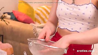 Hot German Amateur Alice T Masturbates with Dildo - Shaved Pussy & Pierced Nipples
