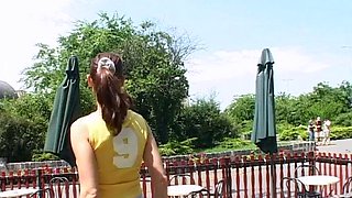 Busty amateur blonde banged in public outdoor