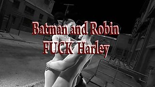 Batman, Robin, and Harley fuck like rabbits getting wet pussy for days