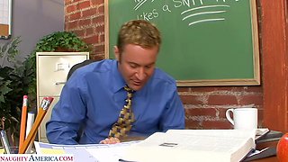 Cute blonde Ziggy tries to take her Professor's huge cock after class