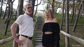 Perverted old fart penetrates hot Blonde MILF Goldy Kim outdoor