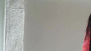 Huge Desperation Pee on the Glass Door