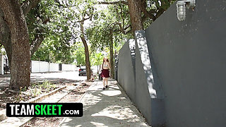 Ginger Patch. Horny redhead teen trespass into neighbors pool gets fucked hard in return