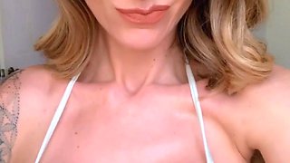 Sexy Blonde Babe With Big Boobs Strips Bra