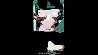 Cartoon sexy girl masturbates her natural tits and hard nipples