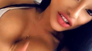 Glamour babe with big boobs masturbates in lingerie