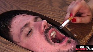 BDSM smoking domina fucks sub with fucking machine
