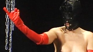 Masked French slut sucks dicks and gets toyfucked in BDSM orgy