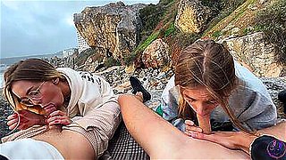 Young Cheerleaders Love Sperm Breeze on the Beach ? - Lis Evans & Spirite Moon