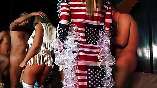 Cassie and Abbey Pull Their Panties Aside and Get Covered in Cum in Wild Gang Bang