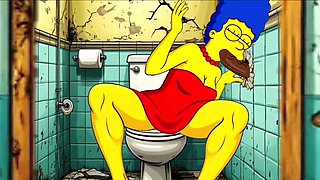 The Simpsons Porn Parody: Sexy Cheating Wife Marge Lets a Black Dude Fuck Her In The Public Toilet