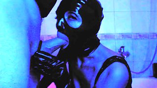 Fetish Latex Milf Goddess Eva suck Big Dick Blowjob Mask BDSM High Heels Leather deepthroat