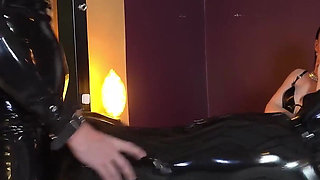 Rubber Fuck and Blow with 2 Femdoms Watching