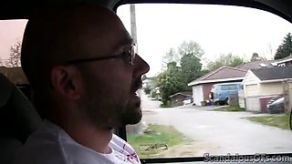 Hot girlfriend flashing tits while boyfriend is driving