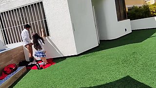School couple fuck on the school roof and got caught on camera.