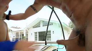 Outdoor scene with the blonde Gina and Mikey - she gets her ass fucked and swallows