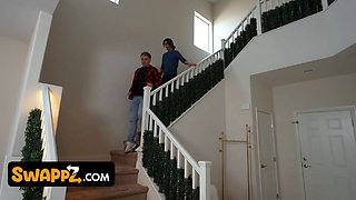 Step-mother cant believe how great stepson's cock senses inside her,so she invites her homie to join
