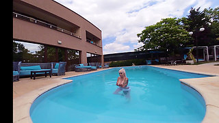 Backstage Blondie Bombshell Fucked by the Pool