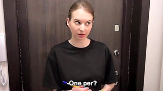 Teen sexshop worker knocked on his door and ended up fucked POV