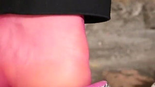 Sensual Dangling & Shoeplay in Pink Pantyhose - Loafers & Clogs