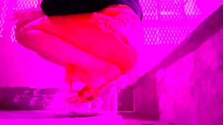 italian red-hot Cougar Artemisia Love showcasing her long gams outdoor dressed in wonderful undergarments and high high-heeled shoes while smoking a ciggy