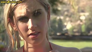 Bigbooty slut deepthroating BBC outdoor