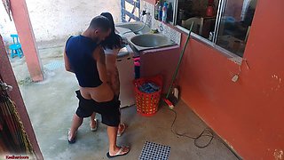 The boss left and the maid couldn't resist my erect penis