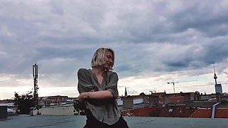 Slutty amateur blonde smoking and jerking dick