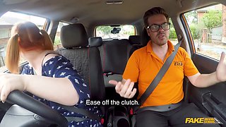 Redhead harley morgan takes a hard pounding in a car & swallows every drop - Fake Driving School