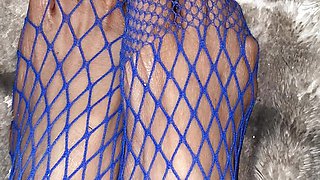 Purple Fishnet on Asian with tiny feet and long toes