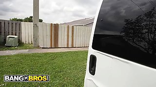 Bangbros - explicit kait flashes her Small Tits in the fuck bus, then sucks tony's Big Dick