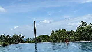 Teasing at the Pool in Micro Bikini, Swimming