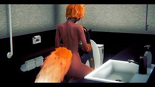 Furry Hentai - Anubis the Dogboy with a Foxygirl in a Toilet - Japanese Asian Manga Anime Film Game Porn