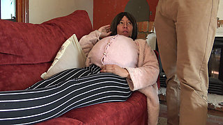 Horny Pregnant MILF Lets Stepson Cum Inside Her Hairy Pussy