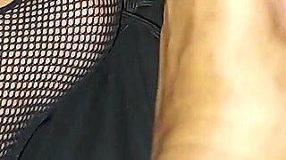 Horny Wife in Nylons Gives Handjob and Footjob to Stranger in the Car