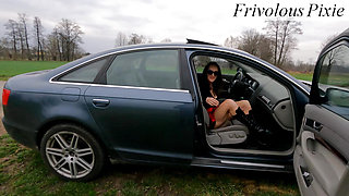 Shy mature woman is distracted by others when she masturbating to orgasm in car