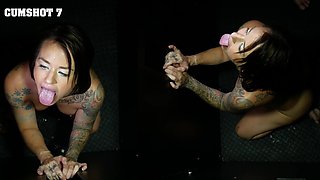 Betty Solace gets her big mouth full of cum.