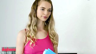 Dog building - slim blondie entices her boss and lets him cum inside her pinkish labia