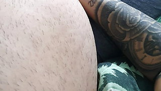 Tattooed step mom pulled out step son dick for handjob