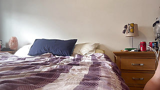 flesh coloured  stockings with realistic dildo  covered in body oil home alone