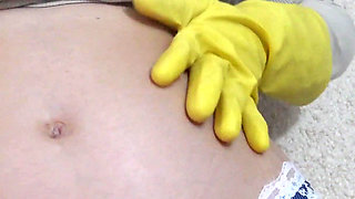 My Pregnant Wife Masturbates in a Yellow Dish Glove and Talks About How Much She Loves Masturbating in a Dish Glove and Wants