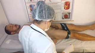 Nurse Jennifer Pimenta gets hands-on with her first patient and a big hard cock