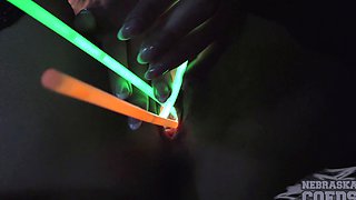 Really Pretty Secretary Gapes Open Her Pussy with Glowsticks